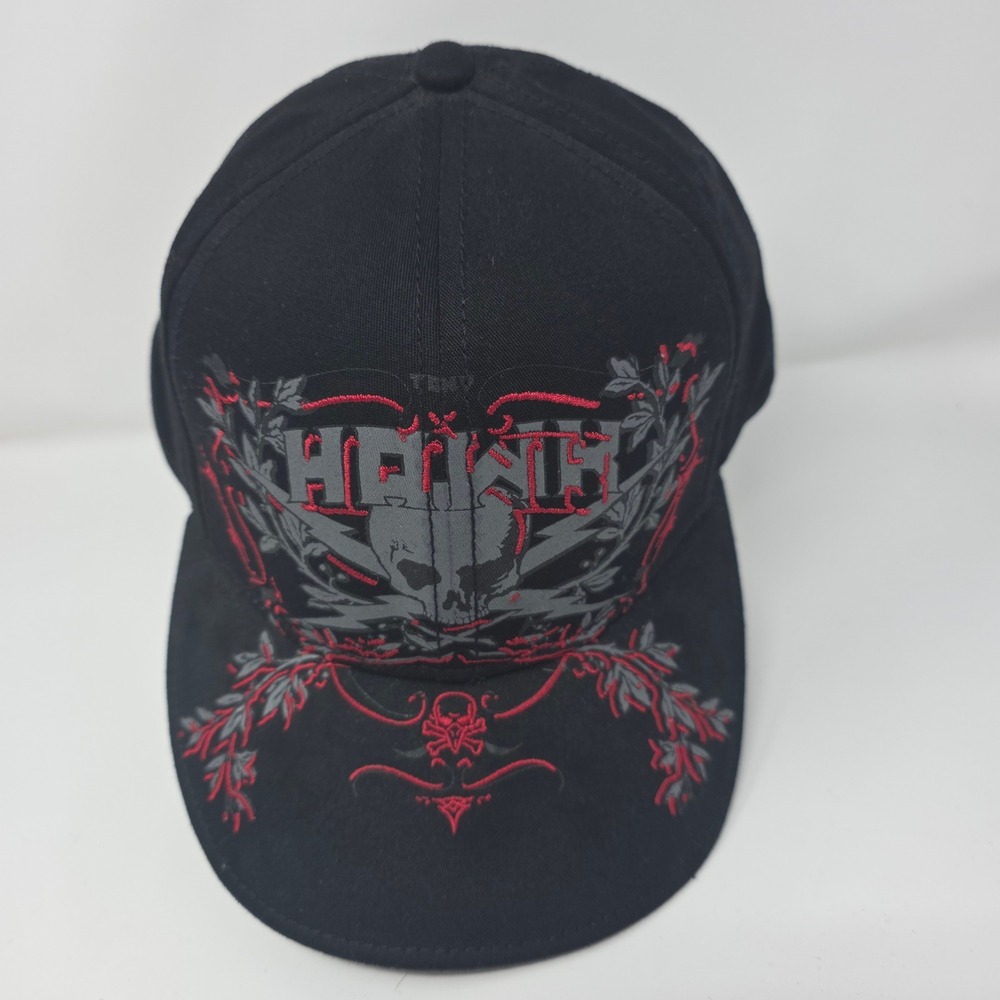 HYP Skull Graphic Hat L/XL Goth Skater Flat Bill Black Red Cotton A-Flex New